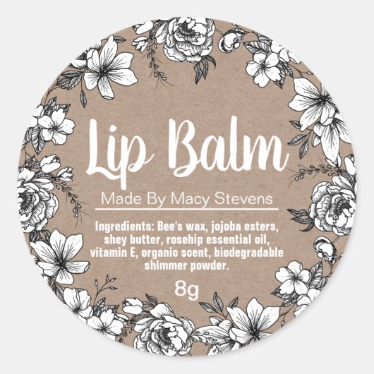 Kraft and Line Flowers Art Lip Balm Labels (Voorkant)