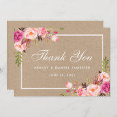 Kraft Aquarelle Floral rose Blush Mariage Merci (Devant / Derrière)
