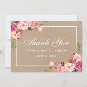 Kraft Aquarelle Floral rose Blush Mariage Merci