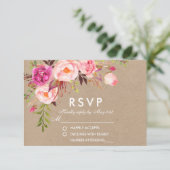 Kraft Aquarelle Floral rose Mariage RSVP (Debout devant)