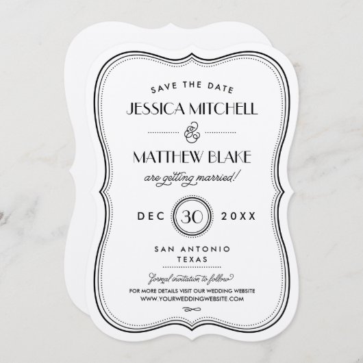 Kraft Art Deco Monogram Opslaan Datum Save The Date (Voorkant / Achterkant)