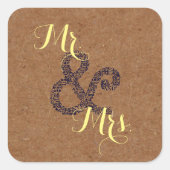 Kraft Autumn Wedding Mr en Mrs Party Vierkante Sticker (Voorkant)