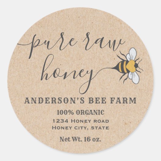 Kraft Bee-logo-script pure rauwe honingpot Ronde Sticker (Voorkant)