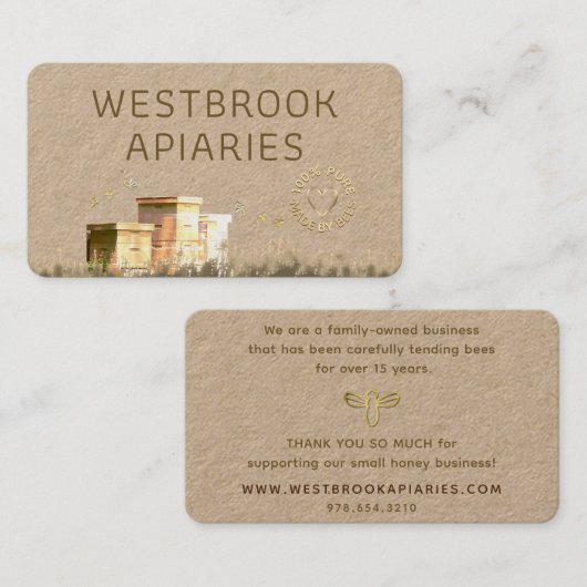 Kraft Beehives Apiary Label with Gold Heart and Be (Voorkant / Achterkant)