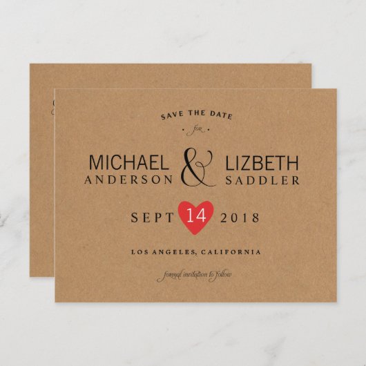 Kraft Bewaar de datum, eenvoudig Bewaar de datum Aankondigingskaart (Voorkant / Achterkant)