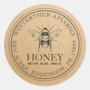 Kraft bijenhoningetiket ronde sticker