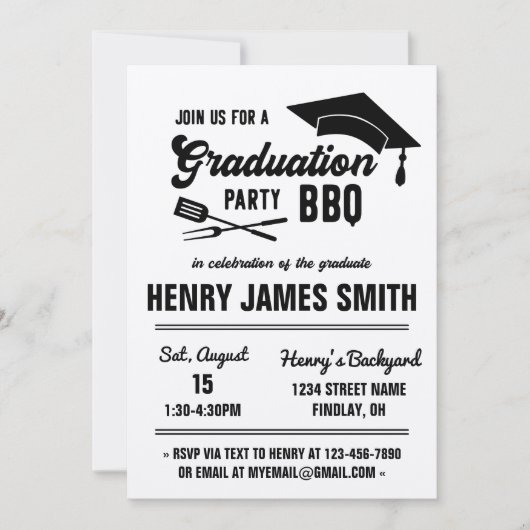 Kraft Black Modern BBQ Graduation Party Invitation (Devant)