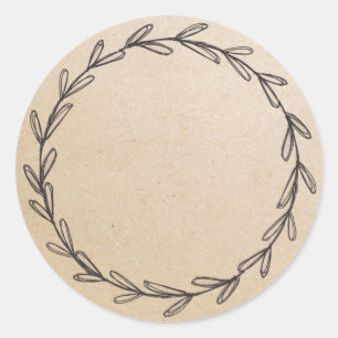 Kraft Blank Hand Drawn Wreath Jar Ronde Sticker