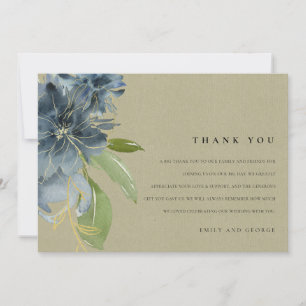 KRAFT BLUE GOLD GREEN FLORAL WATERVERF WEDING BEDANKKAART