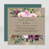 KRAFT BLUSH BURGUNDY FLORAL BUNCH BABY SHOWER KAART (Voorkant / Achterkant)