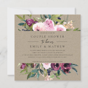 KRAFT BLUSH BURGUNDY FLORAL BUNCH COUPLE SHOWER KAART