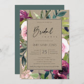 KRAFT BLUSH BURGUNDY FLORAL BUNCH VRIJGEZELLENFEES KAART (Voorkant / Achterkant)