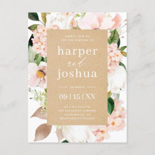 Kraft & Blush Spring Floral Wedding Uitnodiging Briefkaart