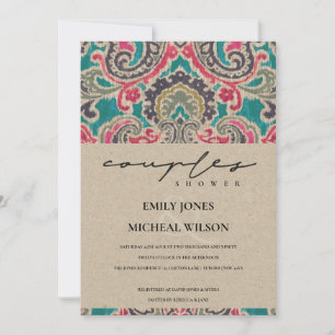 KRAFT BOHO TRIBAL IKAT PINK COUPLES SHOWER INVITE BEDANKKAART