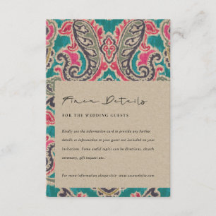 KRAFT BOHO TRIBAL IKAT ROZE TEAL TROUW DETAILS E INFORMATIEKAARTJE