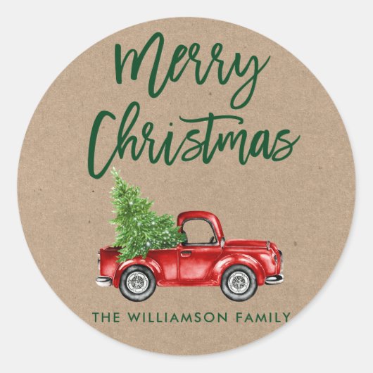 Kraft Borstel Script Kerst Truck Envelope Seal Ronde Sticker (Voorkant)