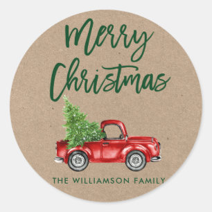 Kraft Borstel Script Kerst Truck Envelope Seal Ronde Sticker