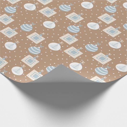 KRAFT BRUIN en BLAUWE KERSTVERSIERINGEN Cadeaupapier (Hoek)