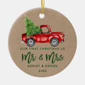 Kraft Brush Script First Kerstman Truck Keramisch Ornament (Voorkant)