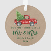 Kraft Brush Script First Kerstman  Truck Ornament (achterkant)