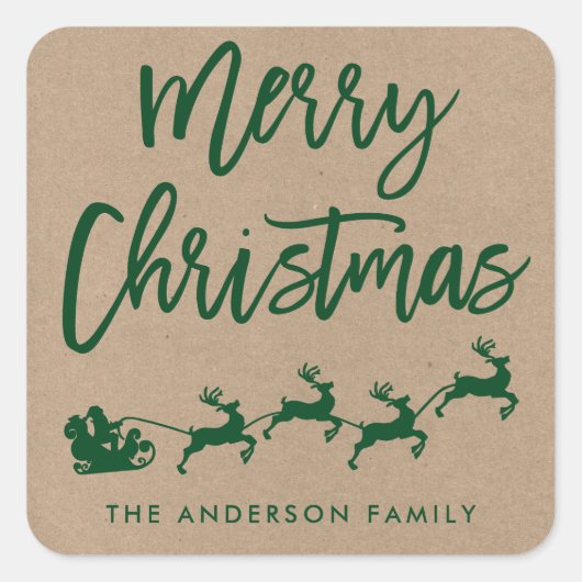 Kraft Brush Script Kerstmis Groen Envelope Seal Vierkante Sticker (Voorkant)