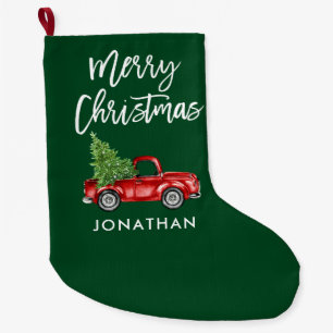 Kraft Brush Script Red Truck Tree Green Grote Kerstsok