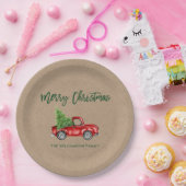 Kraft Brush Script  Rode Vrachtwagen Kerst Papieren Bordje (Feest)