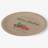 Kraft Brush Script  Rode Vrachtwagen Kerst Papieren Bordje (Gekanteld)