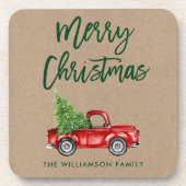 Kraft Brush Script Truck Christmas Tree Bier Onderzetter (Voorkant)