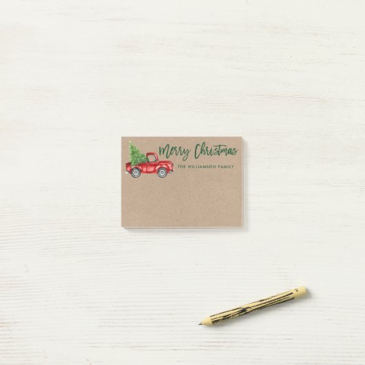 Kraft Brush Script  Truck Christmas Tree Post-it® Notes (Op bureau)