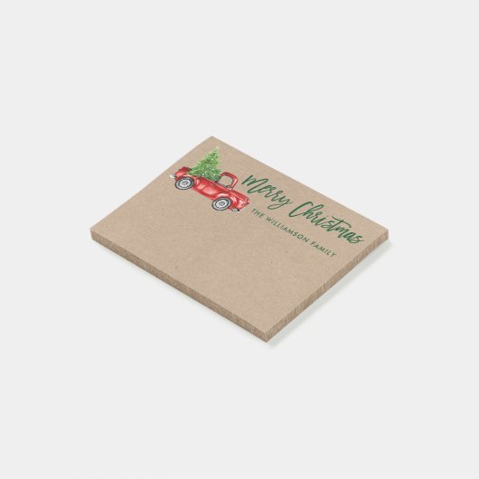 Kraft Brush Script Truck Christmas Tree Post-it® Notes (Schuin)