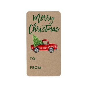 Kraft Brush Script  Truck Kerstcadeau Etiket