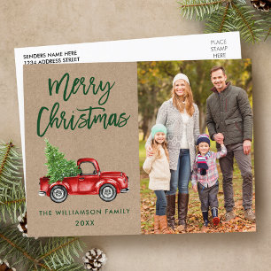 Kraft Brush Script Truck Photo Kerstmis Briefkaart