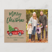 Kraft Brush Script Truck Photo Kerstmis Briefkaart (Voorkant)