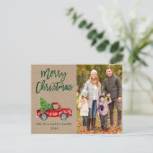 Kraft Brush Script Truck Photo Kerstmis Briefkaart (Staand voorkant)