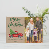 Kraft Brush Script Truck Photo Kerstmis Feestdagenkaart (Staand voorkant)