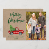 Kraft Brush Script Truck Photo Kerstmis Feestdagenkaart (Voorkant / Achterkant)