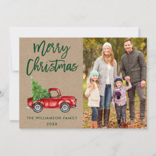 Kraft Brush Script  Truck Photo Kerstmis Feestdagenkaart
