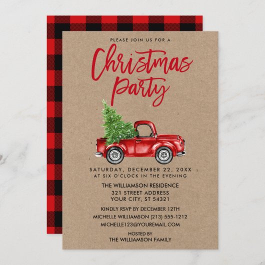 Kraft Brush Script Truck Pset Kerstparty R Kaart (Voorkant / Achterkant)