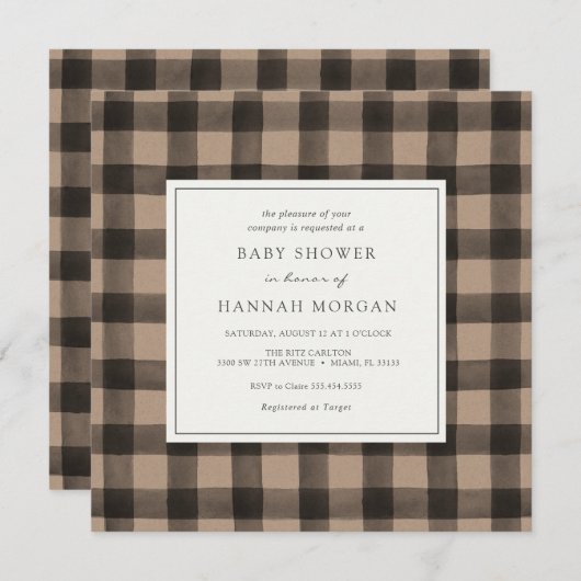 Kraft Buffalo geruite baby shower uitnodiging (Voorkant / Achterkant)