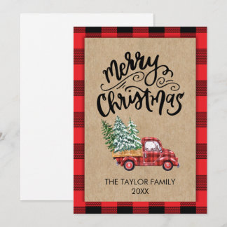 Kraft Buffalo Plaid Script Kerstvakantiekaart Bedankkaart