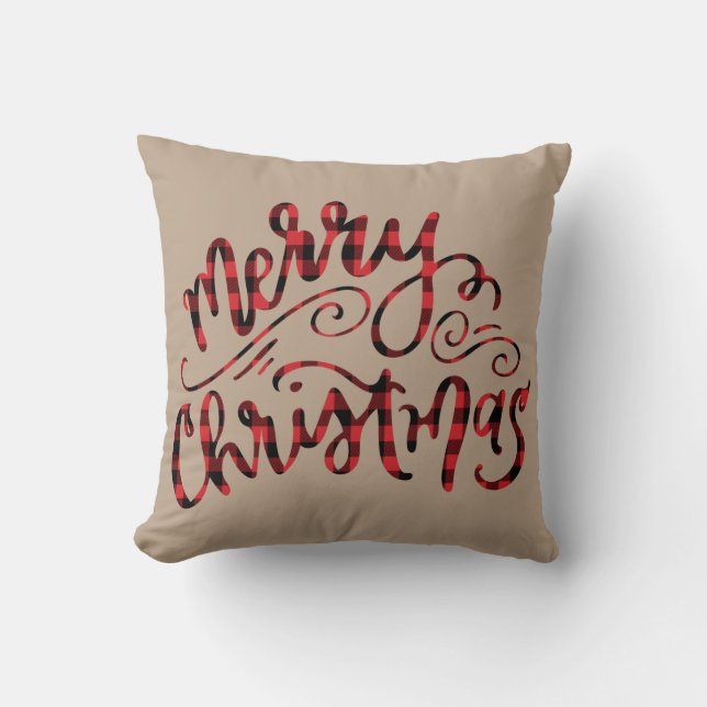 Kraft Buffalo Pset Merry kerst Pillow Kussen (Voorkant)