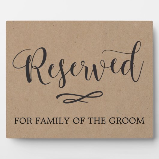 Kraft Calligraphy Reserved Seating Wedding Sign Fotoplaat (Voorkant)