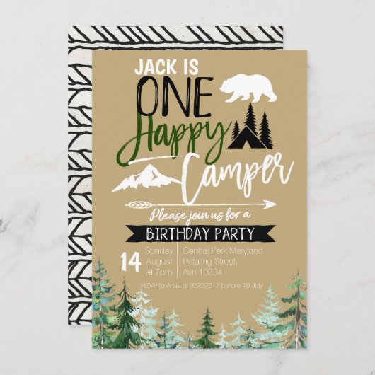 Kraft Camper 1e Verjaardag Camping Party Kaart (Voorkant / Achterkant)