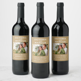 Kraft Cheers to Love Rustic Wedding Photo Bottle Wijn Etiket