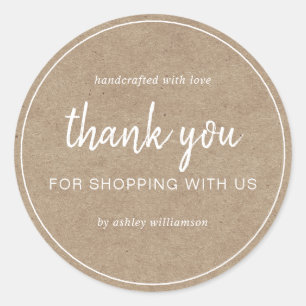 Kraft Chic Script Bedankt voor uw aankoop Ronde Sticker