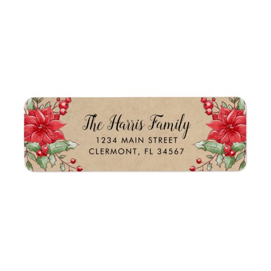 Kraft Christmas Poinsettia Holly Berry Étiquette (Devant)