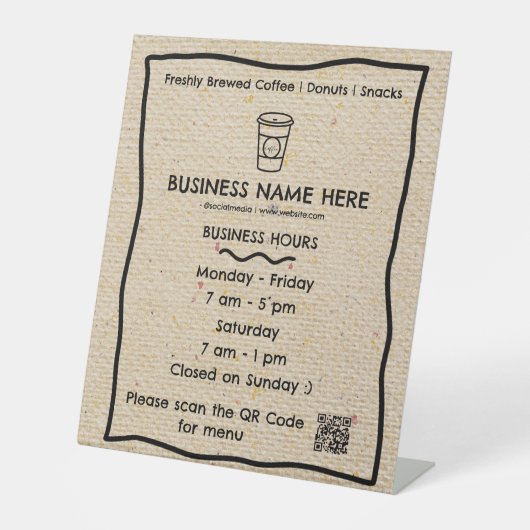 Kraft Coffee Café openingstijden QR-code Reclamebord Met Voetstuk (Voorkant)
