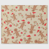 Kraft Cute Gingerbrood Man Candy Cane Kerstmis Cadeaupapier (Vlak)