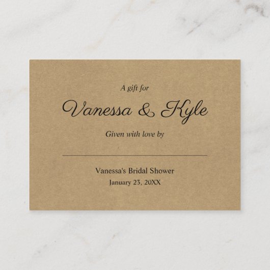 Kraft Display carte d'insertion de douche nuptiale (Dos)